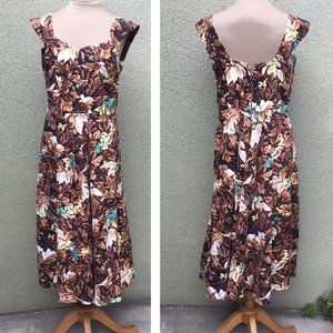 Vintage 50's Brown and Teal Autumn Leaves Summer Dress